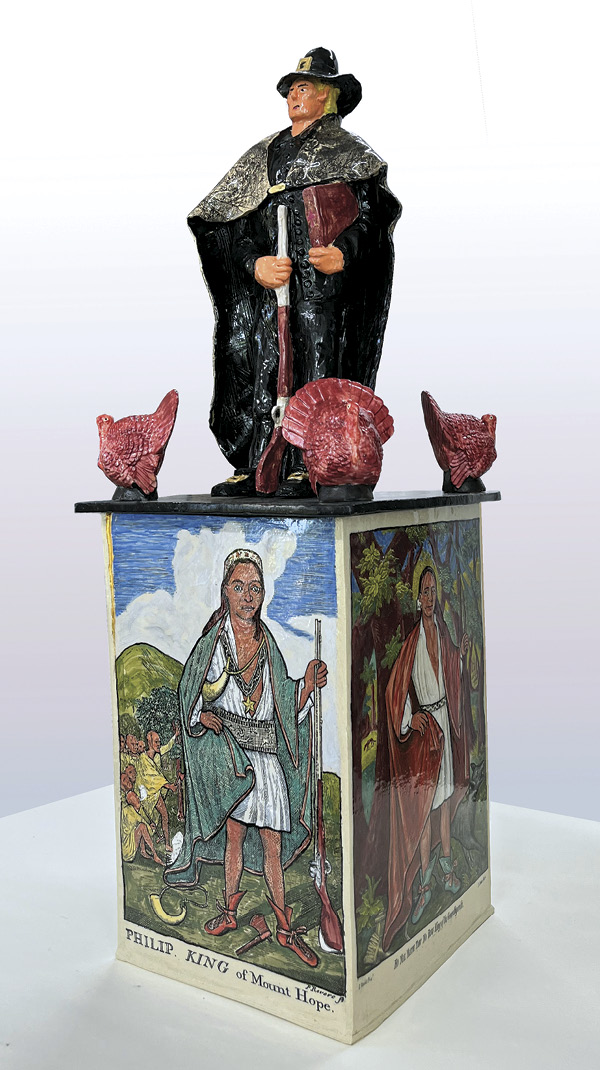 2 Jos Sances’ Satchem Metacom, 34 in. (86 cm) in height, ceramic, 2025.