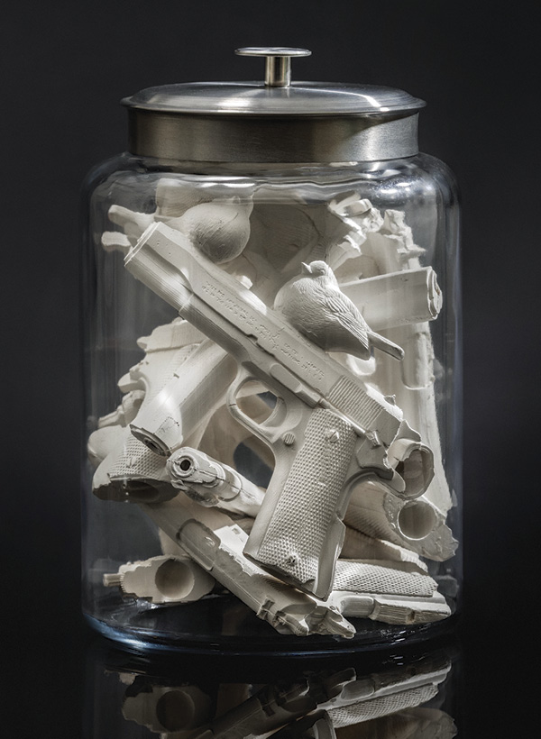 3 Morel Doucet’s Still Here: A Twenty-One Gun Salute, porcelain, glass vessel, 2026.