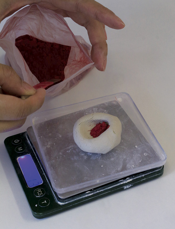 18 Measure stain and add to the gloop glaze clay ball.