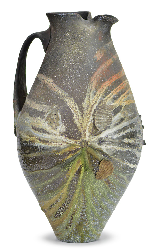 Perry Haas’s pitcher, 20 in. (50.8 cm) in height, wood-fired porcelain.