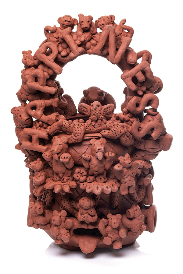 1 Terra Cotta Bucket of Happiness and Sadness, 17½ in. (44.5 cm) in height, terra cotta, 2021. Photos: Mario Gallucci.
