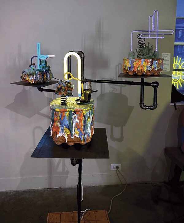 6 David Morrison’s Expanded Landscape, earthenware, foraged junk, neon, epoxy, concrete, steel, 2025.