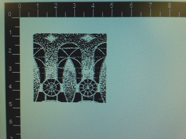 Setting up the digital image of the Egril pattern to be laser cut, 2015.