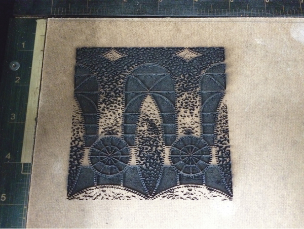 Laser cutting on wood for the Egril tile, 2015.