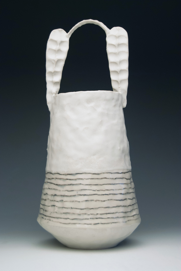 Emily Schroeder Willis’ Celebration Vase, 12 in. (30 cm) in height, porcelain, underglaze pencil, glaze, fired to cone 6 in oxidation, 2016.