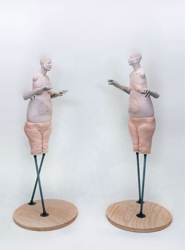 Michelle Laxalt’s Praying to Saint Anthony (Saint Anthony Praying to Himself), 5 ft. 8 in. (1.8 m) in height, ceramic, glaze, cast Ultra-Cal, steel, plywood, 2015.