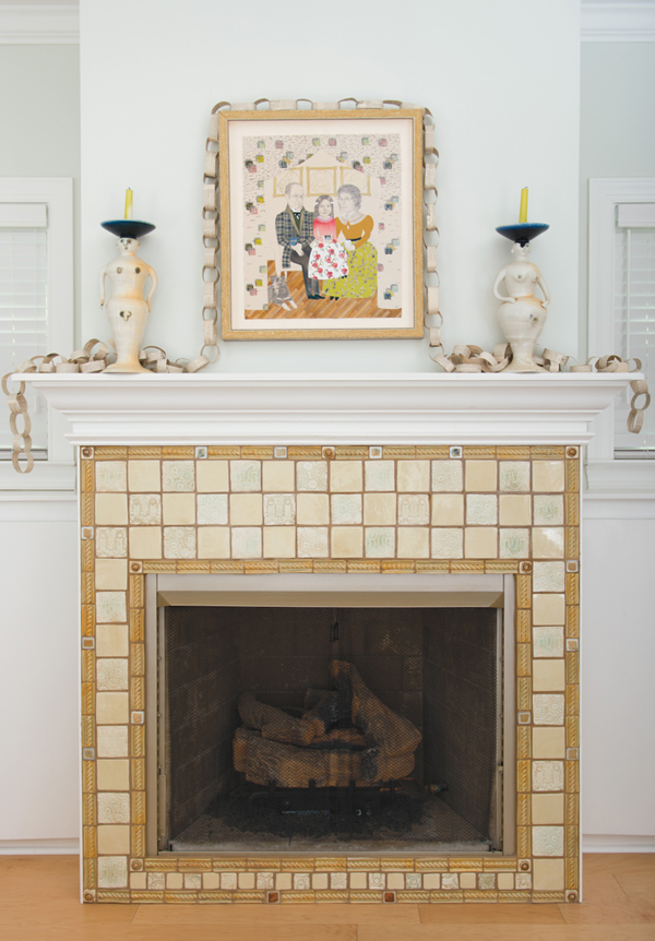 Hanessian’s handmade tile fireplace surround, finished and installed.