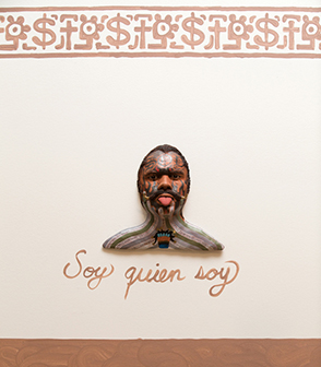 10 Soy quien soy (I Am Who I Am), red earthenware, oil, graphite, black stain, gold luster, 2014. Permanent collection: Grand Rapids Art Museum. Photo: Matt Gubancsik. 