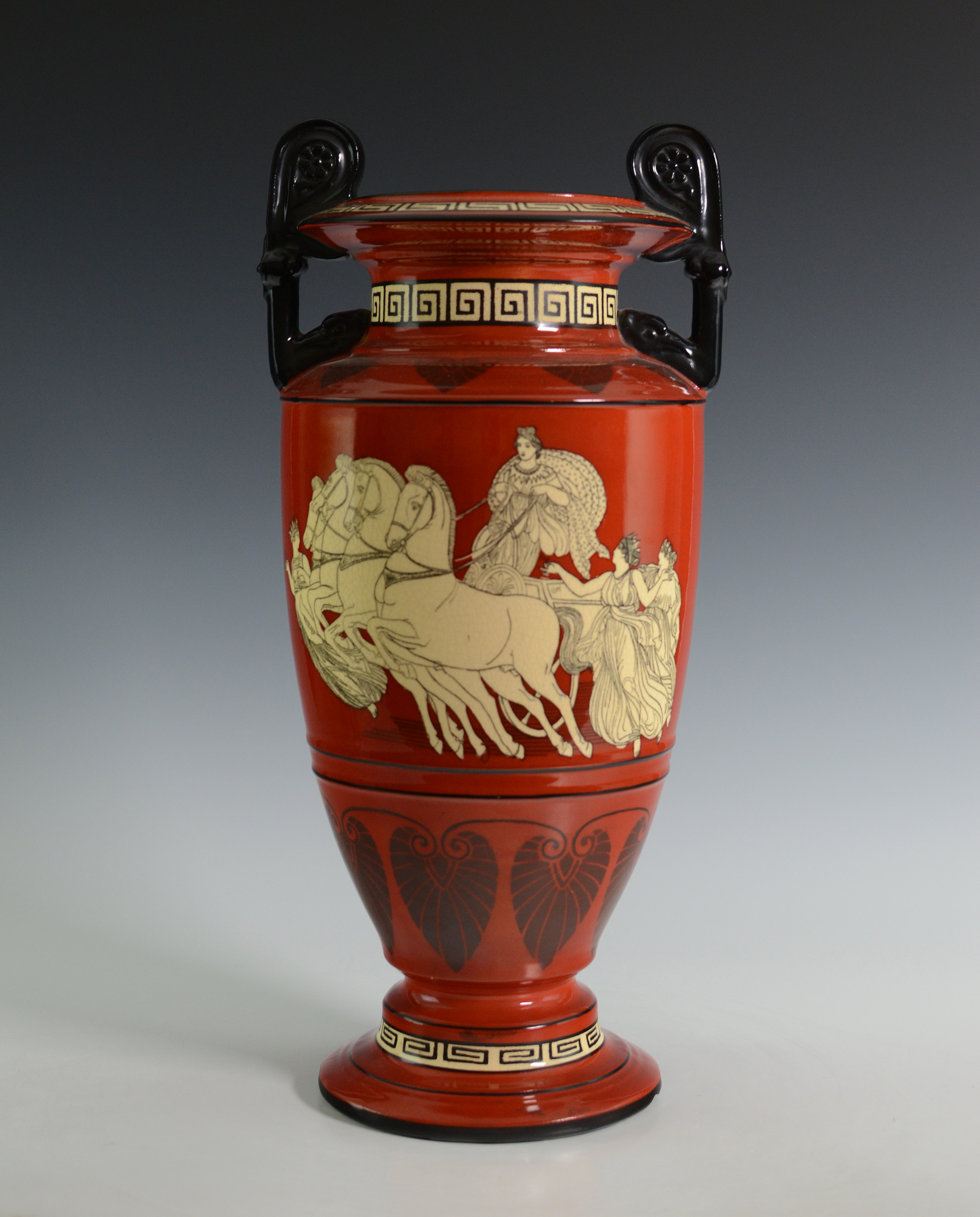 Roseville Pottery Company (1890-1954), Rozane Olympic Amphora Vase Featuring The Goddess Aurora and the Nymphs of the Air, Circa 1906, earthenware and glaze. On Permanent Loan from Mrs. Robert P. Windisch, 1954.10503