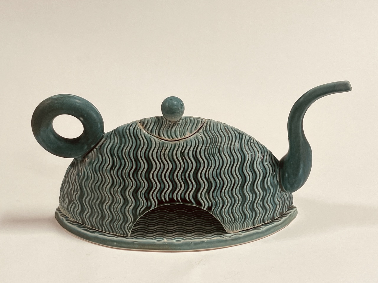 Image of a Green Teapot with Tray by Jonathan Kaplan at Plinth Gallery