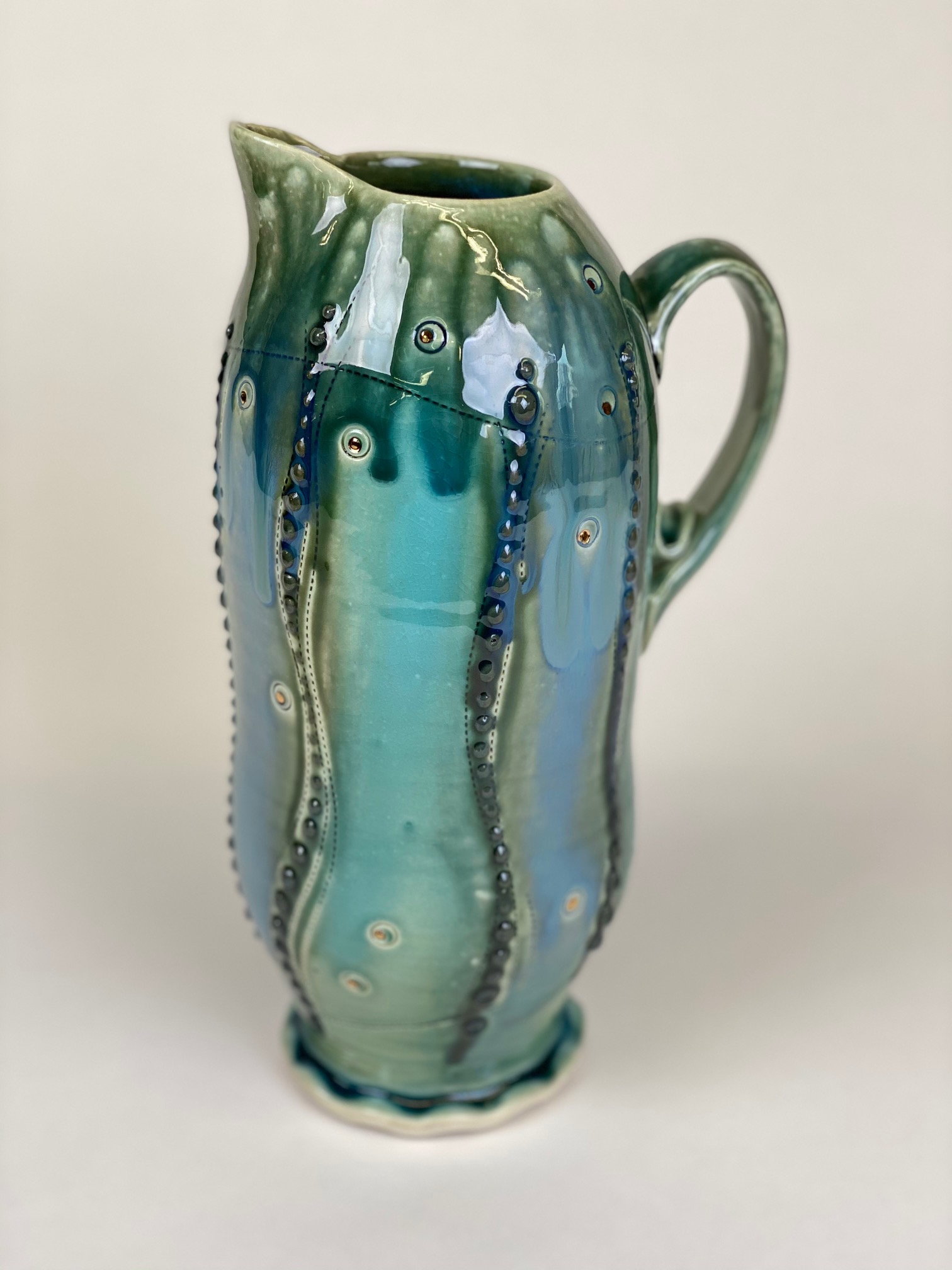 Michael D. Lemke’s pitcher, 16 in. (41 cm) in height, wheel-thrown porcelain, fired to cone 6 in oxidation, 2020.