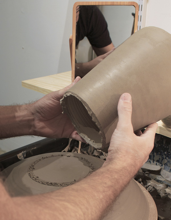 14 Center the pedestal on the bowl. Mark where they meet, score, slip, and attach.