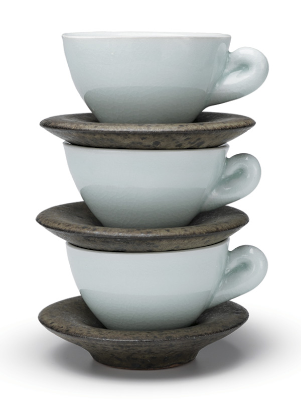 Marlaina Lutz’ stacked espresso mug-and-saucer set.