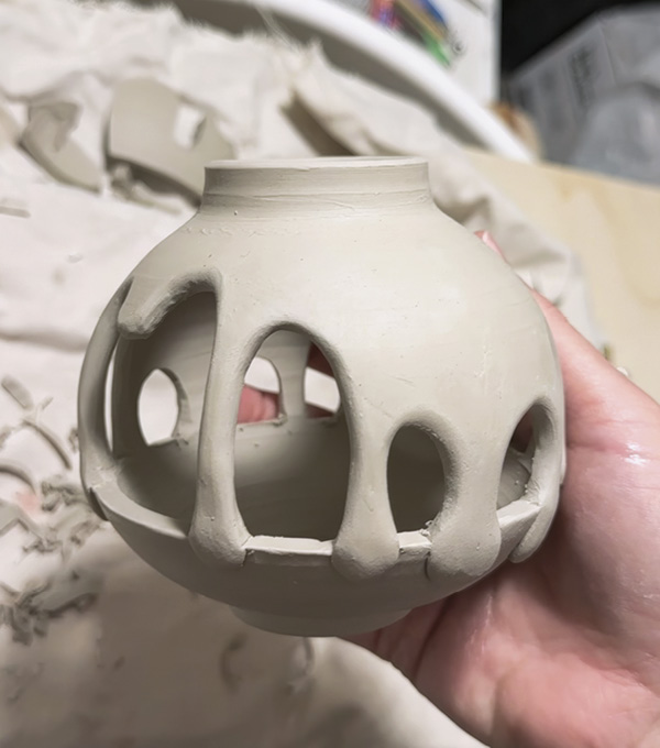5 Remove any stuck shavings after bisque firing. Sand areas that were too difficult to get to before the piece was fired.