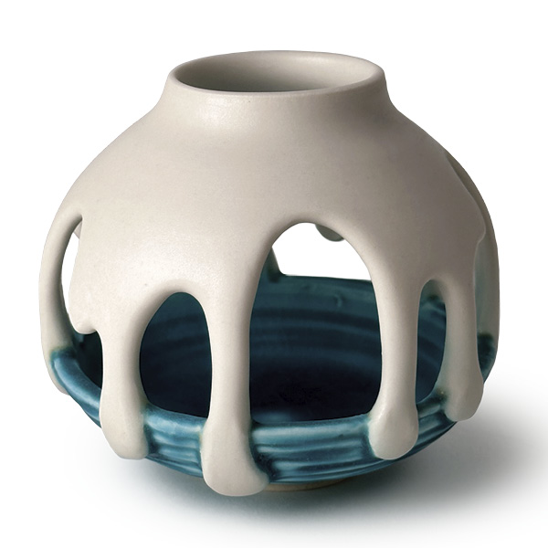 Ana Shioshita's Blue Ruin, 6 in. (15.2 cm) in height, porcelain, fired to cone 6, 2024.