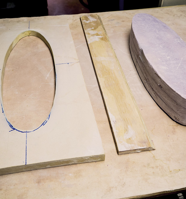 3 Slump mold, beveled guide edge, and finished foam support.