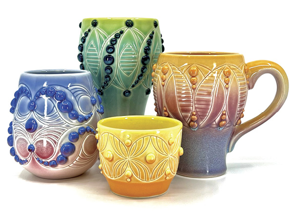 Assortment of four finished cups by Ali Schorman