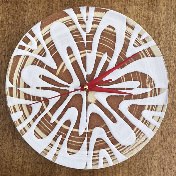 Alex Maldonado's Clock, 11 in. (27 cm) in diameter, marbled stoneware, glaze, 2025.