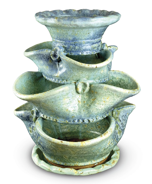 Randy Bowen’s three-tiered strawberry pot, 20 in. (50.8 cm) in height, fired in reduction to cone 10, 2021.