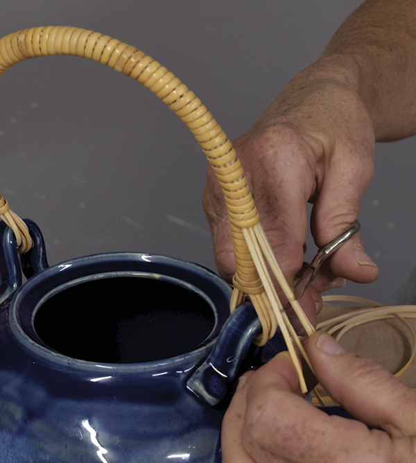 10 Cut the ends of the round cane above each lug. Cut them to the same length, angled, or in a V-shape.