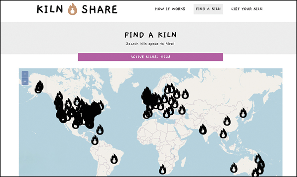 Kiln Share’s interactive global map, with kiln-listing pins.