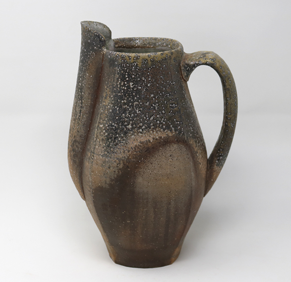 Pitcher, 9½ in. (24 cm) in height, high-alumina porcelaneous stoneware, wood-soda fired to cone 10 in reduction, reduction cooled to 1666°F (908°C), 2022.