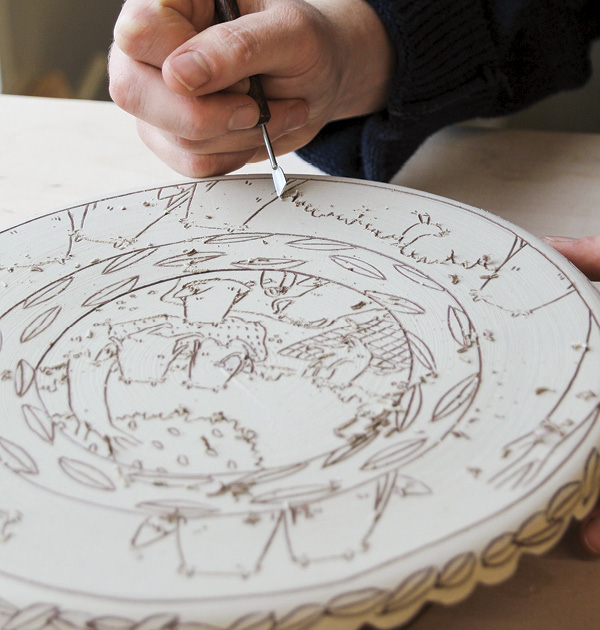 11 Sgraffito your linework, sketching lightly beforehand with a pencil if you like.