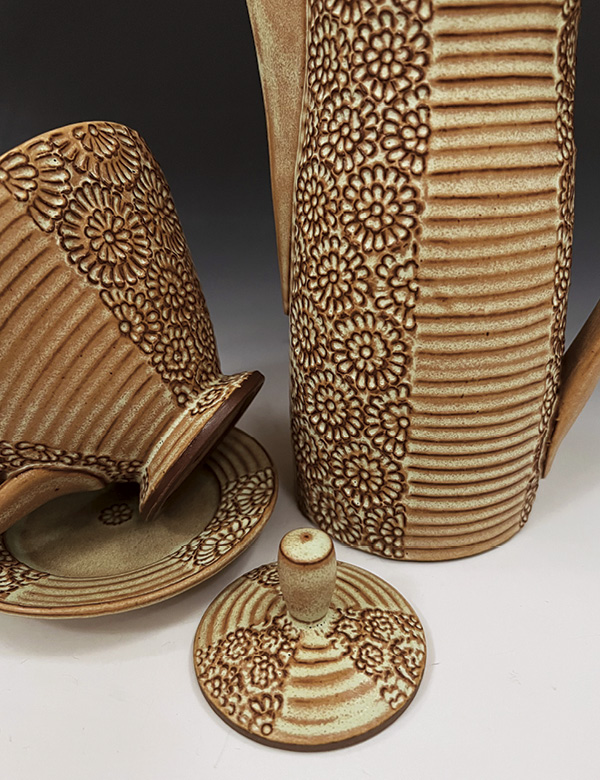 Detail of Matt Hiller’s finished coffee pour-over set.