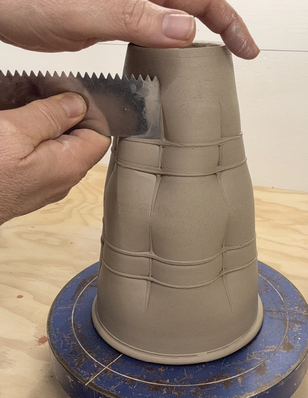 8 Continue making impressions into the clay when it is suede hard.