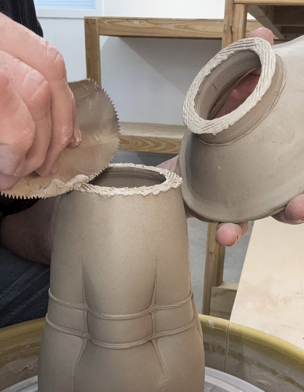 10 Score and attach the sections making sure to align the vertical ridges.