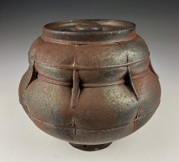 Ted Neal's Buttressed Jar. Stoneware, iron-bearing slips, fired in a reduction-cooled wood kiln to cone 10, 2026.