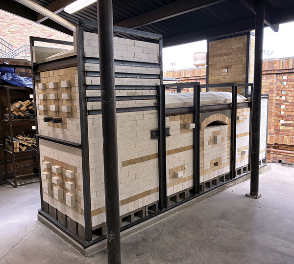 1 The train-style wood kiln, originally designed by John Neely, built by Ted Neal at Midwestern State University.