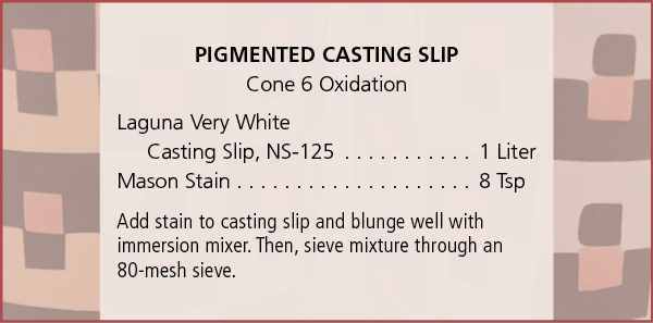 Slip-Cast Handles by Adrienne Eliades; Pigmented Casting Slip recipe