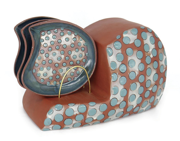 Taylor Mezo's Side Plate Side Car, 9 in. (22.9 cm) in height, red earthenware, brass wire, 2024.