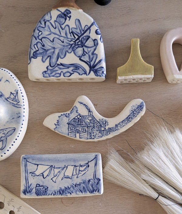 10 Dry, decorate, and glaze your different handle shapes.