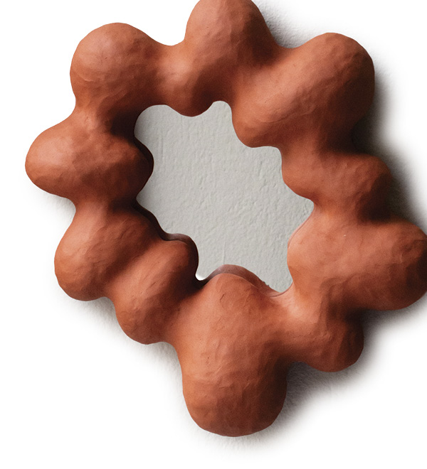 Malwina Kleparska's Sculptural Mirror, 12¼ in. (31 cm) in diameter, terra cotta, fired to 2138°F (1170°C), mirror, glue.