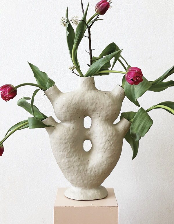Malwina Kleparska’s vase, shown in an one-night-only exhibition celebrating of the arrival of spring, Stockholm, 2023. Photo: Ellinor Hall.