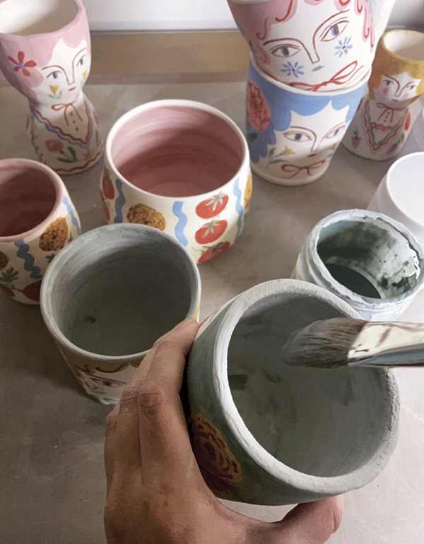 8 Optional: Glaze your pieces with clear glaze, or add a pop of color to the interior.