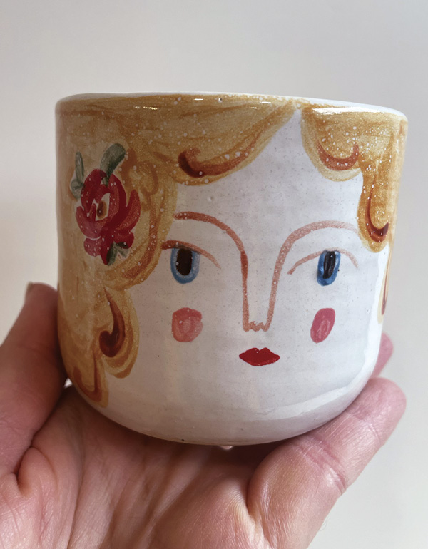 9 Majolica example: bisque fire, apply a white glaze, and brush pigment on top.
