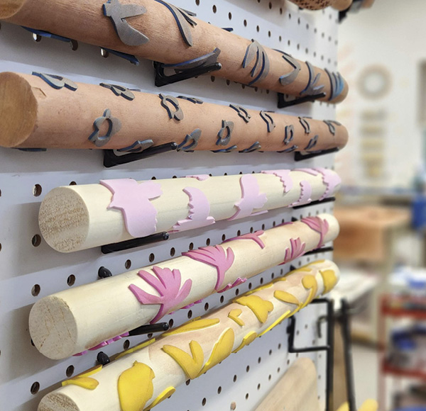 6 A selection of texture rollers Catie Miller has made over the years.