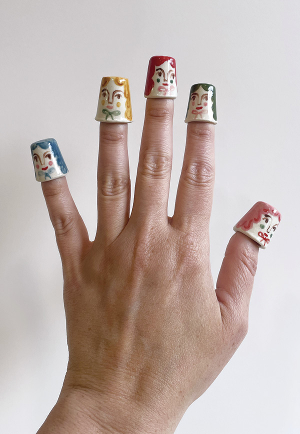 Corrine Lent’s slip-cast and hand-painted thimbles.