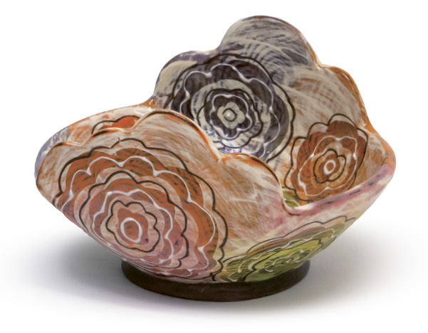 Blossom Bowl, 6 in. (15 cm) in diameter, red earthenware, underglaze, slip.