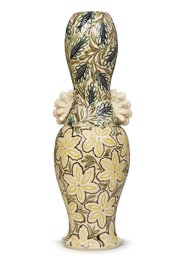 Audry Deal-McEver’s Large Vase No. 24, 24 in. (61 cm) in height, porcelain/white stoneware blend, glaze, fired to cone 6, 2020.