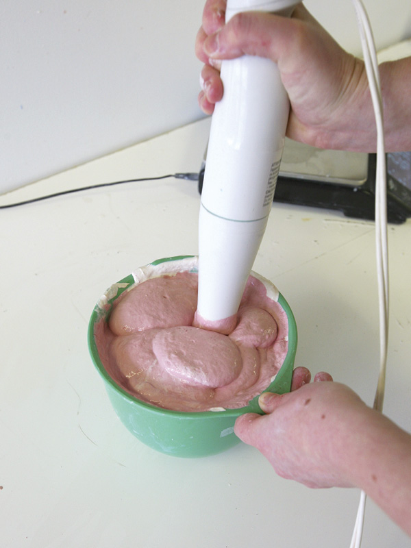 8 Mix the stain into the slip with an immersion blender.