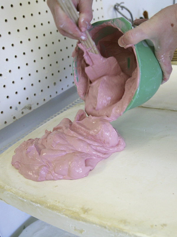 9 Transfer the clay to a plaster bat and dry until it is wedgeable.