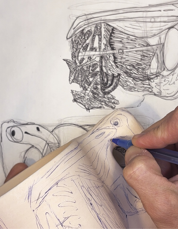 12 Draw the design on the pot with a cheap blue ballpoint pen.