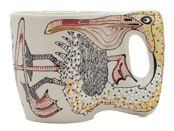 Heidi McKay Casto's Flaunt Your Fancy Feathers, porcelain, underglaze, glaze, fired in oxidation to cone 6.