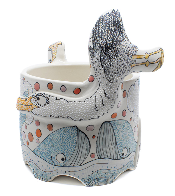 Beaches are for Lovers, porcelain, underglaze, glaze, fired in oxidation to cone 6.