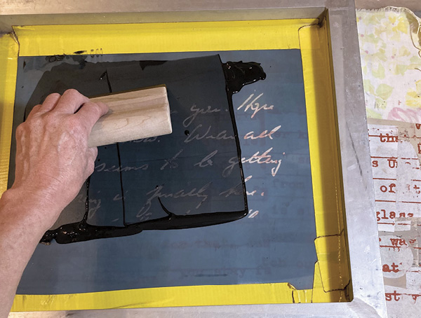 12 Continue printing text and pattern images all over the slab by lifting the screen and repositioning it. The printing should appear to be an overall pattern.