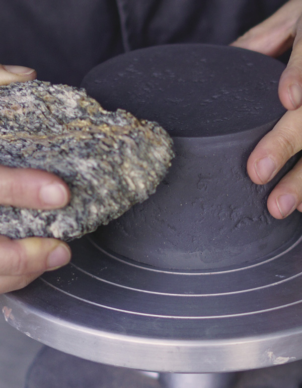 7 Carefully touch up the texture with the stone at the seams.